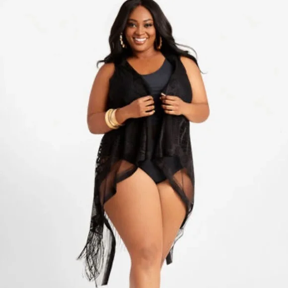 Ashley Stewart Crochet Vest Swim Cover NWT ONE SIZE - Picture 2 of 2